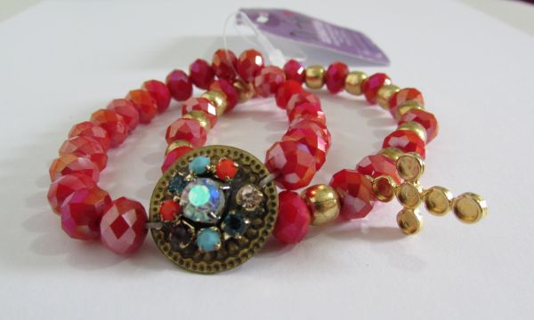 Pulseiras cristais vermelho furtacor (par)