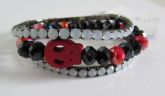 Pulseiras caveira com cristais preto e vermelho (trio)